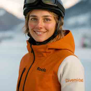 Rocío instructora de ski en Cerro Catedral durante clase en la montaña en San Carlos de Bariloche